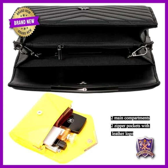 Quilted Vegan Leather Envelope Clutch Evening Bag Elegant Detachable Chain Strap